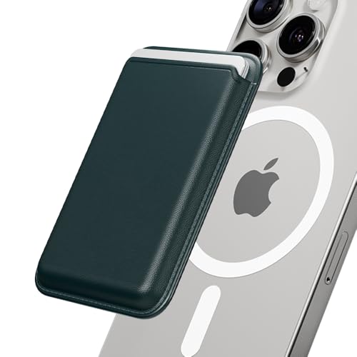 Sinjimoru Magnetic Card Wallet for MagSafe, Vegan Leather, Dark Green - color: Dark Green