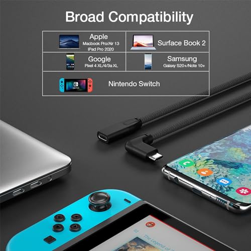 Right Angle USB C Extension Cable 0.6FT, USB-C 3.2 Male to Female Cable - color: BLACK, size: 0.6FT