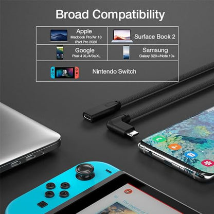 Right Angle USB C Extension Cable 0.6FT, USB-C 3.2 Male to Female Cable - color: BLACK, size: 0.6FT