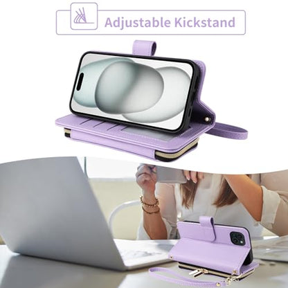 Wallet Case for iPhone 14 Plus 6.7 inch with Wrist Strap, Shoulder Strap, 9+ Card Slots Leather Stand Cell Phone Cover for i-Phone 14+ iPhone14Plus 5G i i14 + iPhone14 14Plus Women Purple | Wrist/Shoulder Strap, Card Slots, PU Leather Stand, Cell Phone Co