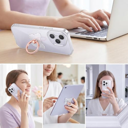 4pcs Transparent Butterfly Phone Ring Holder Clear Butterfly Phone Case Ring 360°Rotation Finger Holder Grip Compatible with Most Smartphones Tablets Cellphone Case