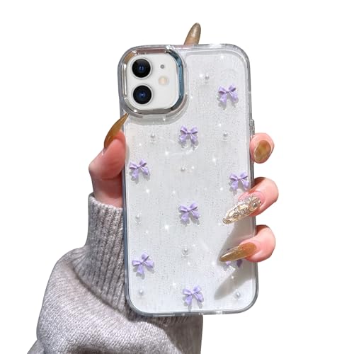 EYZUTAK Case for iPhone 11, Bling Glitter 3D Bowknot Phone Case Cute Sparkly Crystal Clear Bow Aesthetic Design Case Slim Soft Durable TPU Transparent Protective Cover for Women Girl - Purple Bow - color: Purple Bow, size: iPhone 11