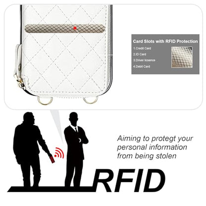 Bocasal Crossbody Wallet Case Card Holder for iPhone 17 Pro Max White | RFID Blocking PU Leather Zipper Handbag Purse, Kickstand Flip Folio Case with Card Slots Holder Wrist Strap Lanyard 6.9 Inch - color: White