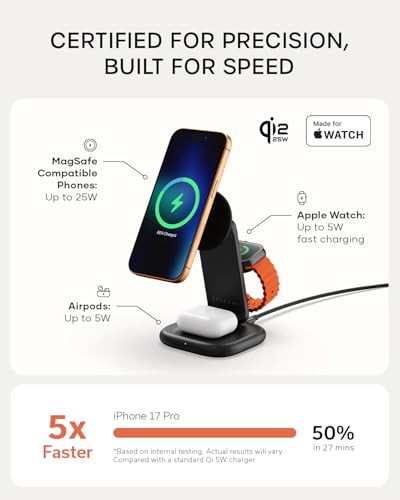 Satechi 3-in-1 Qi2 Foldable Stand, Wireless Charging Station, Space Black