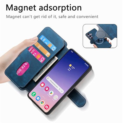 2 in 1 Wallet Case for Samsung Galaxy S25+ Plus CMG Blue | PU Leather Magnetic Flip Folio Case with RFID Blocking Card Holder, Credit Card Slots Kickstand, Shockproof Protective Cover - color: Blue, size: Samsung Galaxy S25 Plus