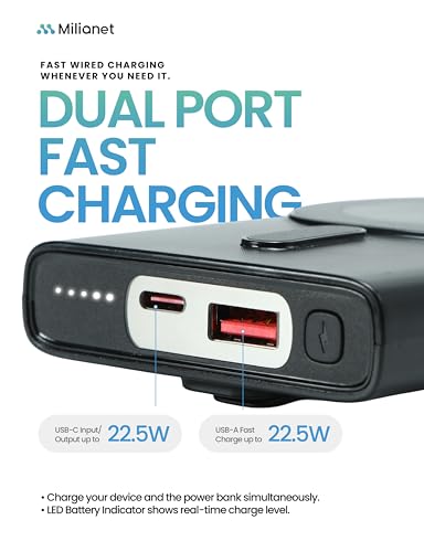 Magnetic Power Bank with Built-in Stand for iPhone | 10000mAh MagSafe-Compatible Wireless Charger, 15W Fast Charging, USB-C PD, 3-in-1 Cable