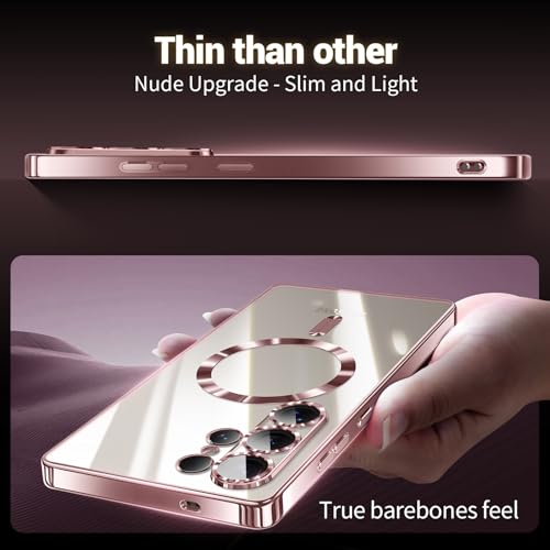 Compatible with Samsung Galaxy S25 Ultra Case（Only）.Magnetic Cover for S25 Ultra. Glossy Slim Thin Soft funda capa para for Galaxy S25 Ultra 6.9 inch.Compatible with MagSafe， (Rose Gold) - color: Rose Gold