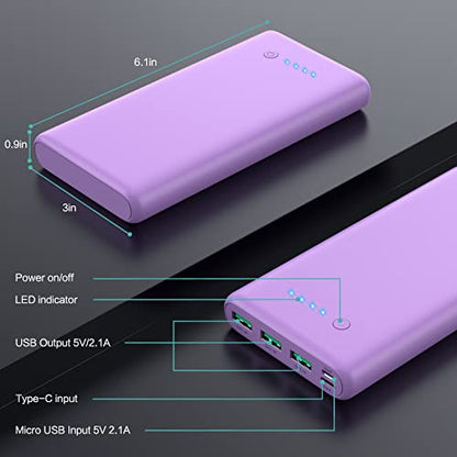 Portable Charger 36800mAh Power Bank,PD Fast Charging USB C External Battery Pack,4 Outputs 2 Inputs Travel Essentials Portable Phone Charger for iPhone 17/16/15/14/13/12,Galaxy S24 Android Phone etc - color: Purple