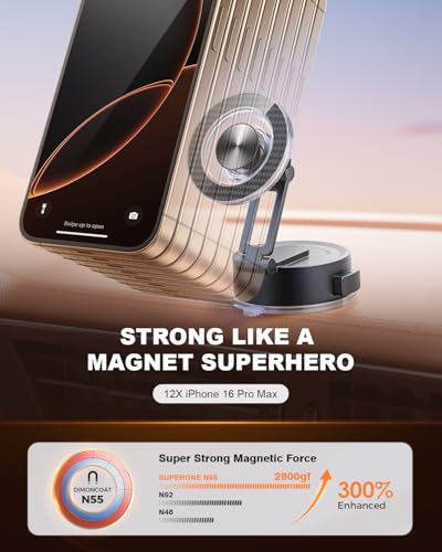 SUPERONE Magnetic Car Phone Holder for MagSafe,360° Vacuum Mount for iPhone - color: Matte Black