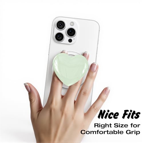 Svanove Heart Magnetic Phone Grip Compatible with Magsafe Phone Grip Holder, Cute Collapsible Glass Grips Stand Kickstand for iPhone Samsung, 3D Crystal Glitter Love Mag Safe Holder, Light Green - color: Light Green, style: Magnetic