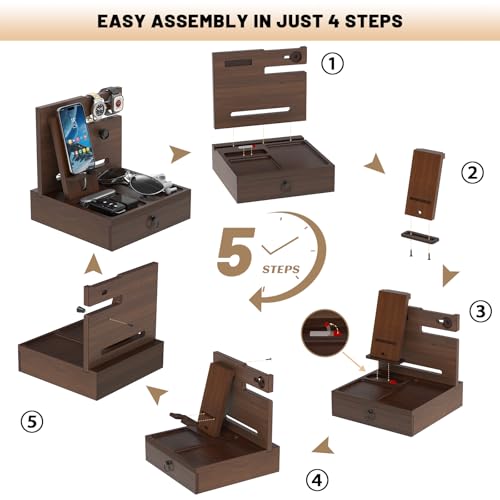 Wood Phone Docking Station, Nightstand Organizer with Drawer - color: Elegant Walnut, size: Without charging station