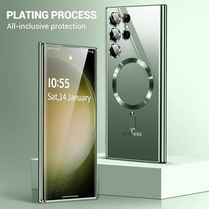 Hurgoer for Samsung Galaxy S24 Ultra Case（Only）.Magnetic Cover for S24 Ultra，Glossy Slim Thin Soft funda capa para 6.8 inch.Compatible with MagSafe (Green) - color: Green