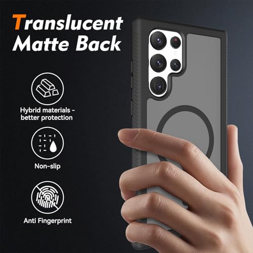 for Samsung Galaxy S22 Ultra Case Magnetic, Compatible with Magsafe 6.8-Inch Slim Fit 360 Heavy Duty Protector Wireless Charging Shockproof Anti-Slip TPU and PC Protective Phone Cover, Black - color: Black
