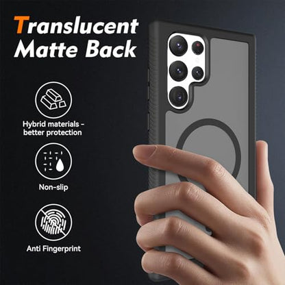 for Samsung Galaxy S22 Ultra Case Magnetic, Compatible with Magsafe 6.8-Inch Slim Fit 360 Heavy Duty Protector Wireless Charging Shockproof Anti-Slip TPU and PC Protective Phone Cover, Black - color: Black