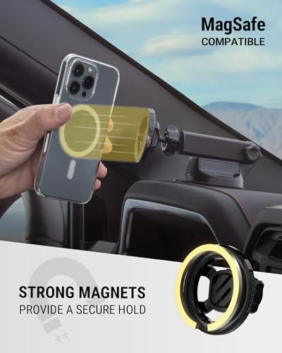 Scosche MagSafe Car Mount, Suction Cup Windshield Phone Mount/Magnetic Cell Phone Holder for Car Dashboard with Extended Arm Compatible with Popsocket, Cellphone Stand Compatible with iPhone, Samsung - size: 1 Pack, style: Window / Dash Extendo Suction