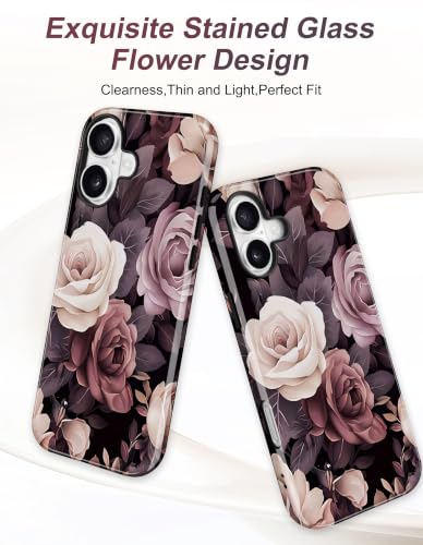 Jusy Magnetic Floral Phone Case for iPhone 15 Pro,Black Rose | Compatible with MagSafe, Cute Aesthetic Striped Design, TPU and PC Protective Shockproof Cover - color: Black Rose