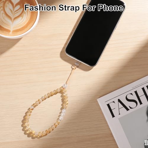 TEAMOLA Natural Stone Phone Charm - Crystal Phone Beaded Wrist Strap - color: Yellow