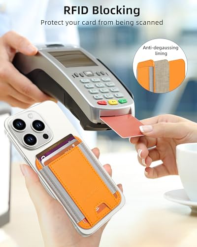 HiWe for MagSafe Wallet, 7 Cards Holder for Phone Case, RFID Blocking - color: Orange Wallet - Grey Band