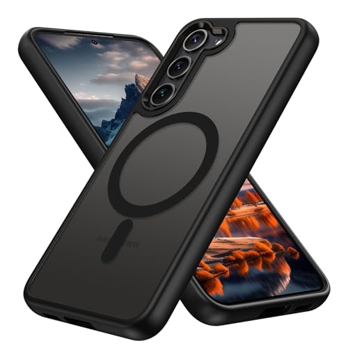 Magnetic for Samsung S23 Case, Military Grade Protective Slim Translucent Matte Skin Smooth Phone Case Woman Men Samsung Galaxy S23 6.1" Cover, Black