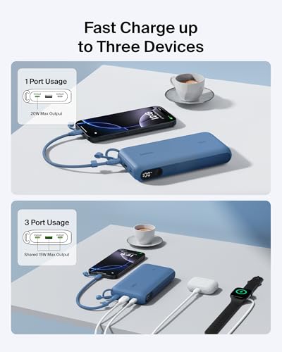 Belkin 20000mAh 20W Power Bank, Digital Display, 2 USB C and USB A Ports - color: Blue, style: 20K mAh