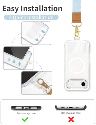 Phone Lanyard Crossbody Strap, Adjustable Neck Strap and Wristlet Strap for Phone Wallet ID Badge with 2 Phone Tabs - color: Blue Dots
