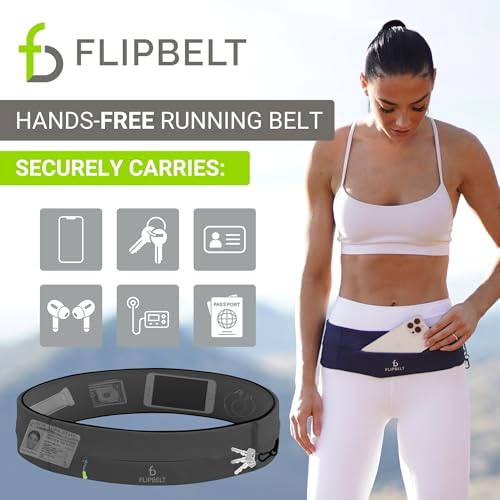 FlipBelt Zipper Running Belt, Waist Pack for Fitness and Running, US Company - color: Carbon, size: X-Small
