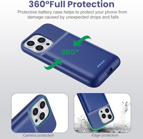 Battery Case for iPhone 14 Pro Max/14 Plus/13 Pro Max,[2025 Upgraded] 8600mAh Ultra-Slim Portable Extended Charger Case Cover for iPhone 13 Pro Max/14 Pro Max/14 Plus Charging Case (6.7 Inch)-Blue - color: Blue