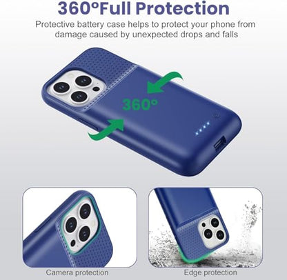 Battery Case for iPhone 14 Pro Max/14 Plus/13 Pro Max,[2025 Upgraded] 8600mAh Ultra-Slim Portable Extended Charger Case Cover for iPhone 13 Pro Max/14 Pro Max/14 Plus Charging Case (6.7 Inch)-Blue - color: Blue