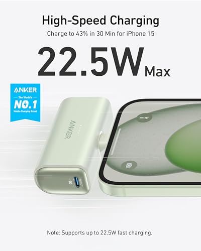 Anker Nano Power Bank,5,000mAh Portable Charger, Built-in USB-C Connector - color: Sprout Green
