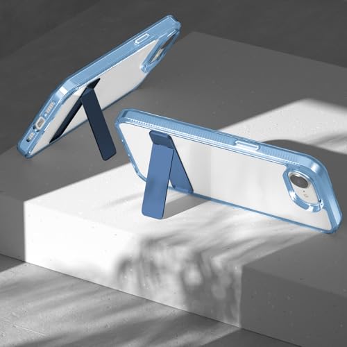 Case for iPhone 16e, Clear Kickstand | Yellowing-Resistant | Slim Transparent, 360° Kickstand, Compatible with MagSafe, Shock-Absorbing Bumper, for Hands-Free Video Calls & Movies - color: Blue