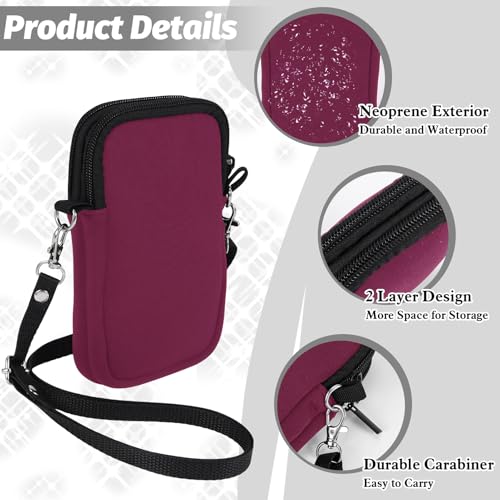 Phone Sock 2 Layers, Waterproof Neoprene Phone Pouch with Strap, Universal Shock & Impact Resistant Bag for Smartphone, Compact Sleeve Case fit to 7" for Travel Hiking, Gift for Men Women, Berry