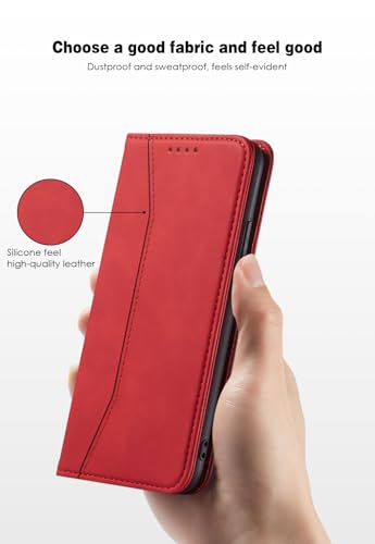 Asuwish Flip Wallet Phone Case for Samsung Galaxy A17 5G with Tempered Glass Screen Protector Magnetic Closure Folio Cover Credit Card Holder Slot Stand Cell Accessories A 17 17A 4G Women Men Red - color: Red