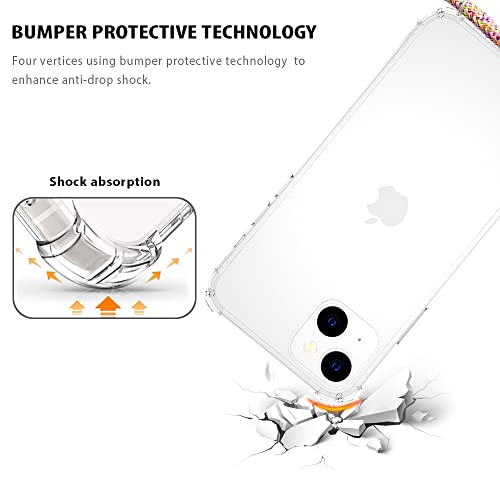 for iPhone 13 Case Clear Neck Hanging Adjustable Shoulder Lanyard Crossbody Phone Cover Women Girls Soft TPU Slim Drop Protective Strap Mobile Case for iPhone 13 - Rainbow - size: iPhone 13