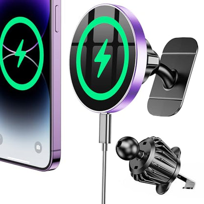 Coolpow Magsafe Car Mount Charger, Magnetic Wireless Car Charger for iPhone - color: Purple