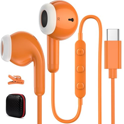 USB C Headphones for iPhone 18 Pro Max 17 16 Wired Earbuds,0range - color: Orange