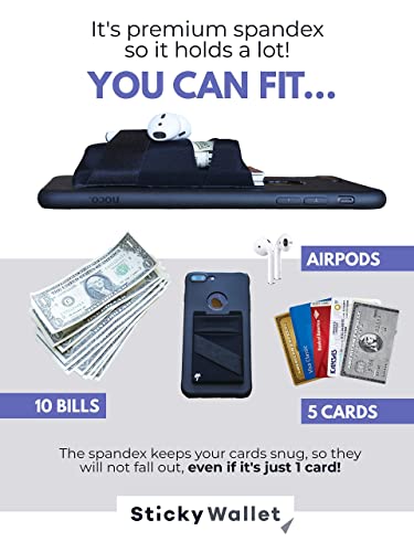 The StickyWallet Premium Spandex Stick-on Phone Wallet Card Holder for any Case | Unique Double Pocket Design + Finger Strap (1 Pack) - size: Pack of 1