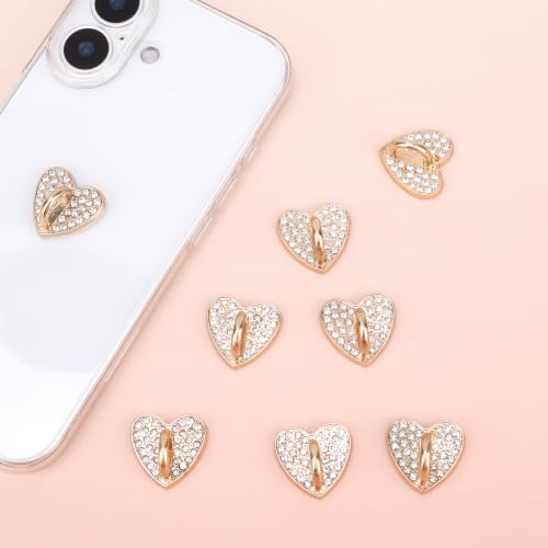 8pcs Rhinestone Heart Phone Charm Holder, 0.83inch Cell Phone Charm Hook - color: gold, size: 2.1cm