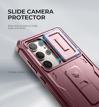 Dexnor for Samsung Galaxy S24 Ultra Case with Built-in Slide Camera Cover & Screen Protector & Kickstand,Shockproof Rugged Case Full-Body Bumper Protective Cover for Galaxy S24 Ultra (2024),Maroon Red | 2 Front Frames , Built-in Screen Protector & Kicksta