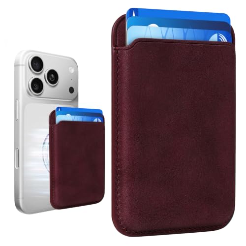 Magnetic Wallet Cell Phone Card Holder for Phone Case with Mag-Safe - color: Berry Red, size: 1 Pack