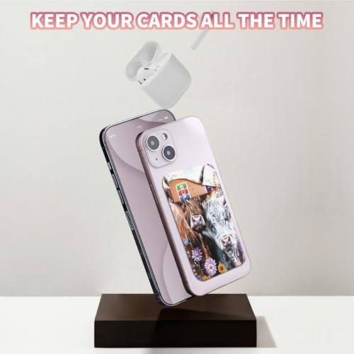 Phone Credit Card Holder Stick on, Phone Case Wallet, Cell Phone Pocket Self Adhesive Stretchy Lycra Stick on Wallet ID Credit Card Case Pouch Sleeve for All Smartphones, Purple Flowering Cow - color: Phone Case Wallet-604