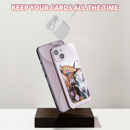 Phone Credit Card Holder Stick on, Phone Case Wallet, Cell Phone Pocket Self Adhesive Stretchy Lycra Stick on Wallet ID Credit Card Case Pouch Sleeve for All Smartphones, Purple Flowering Cow - color: Phone Case Wallet-604