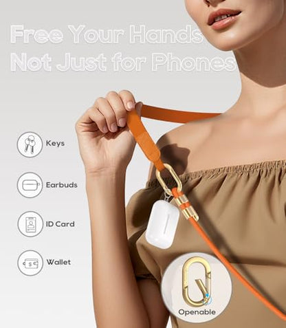 Phone Lanyard Crossbody with Phone Tabs, Adjustable Cellphone Lanyard with Skin-Friendly Neckband and Metal Carabiner - color: Orange