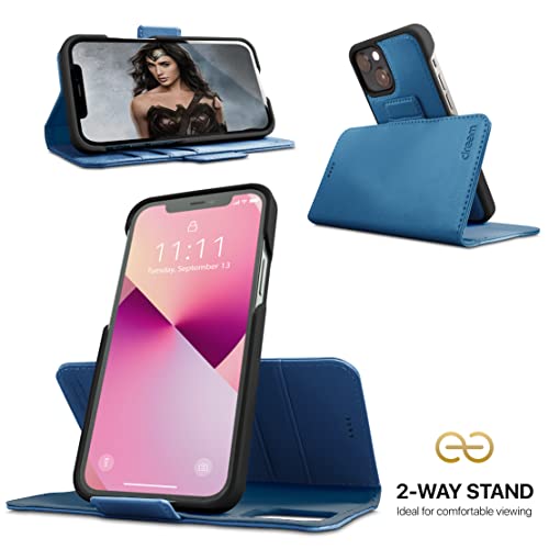 Dreem Vegan Leather Magnetic Detachable Wallet Case for iPhone 13 Slate | Built-in Phone Stand, RFID Blocking Card Holder Flip Cover, MagSafe Compatible, Gift Box [Fibonacci: Slate] - color: Slate, size: iPhone 13