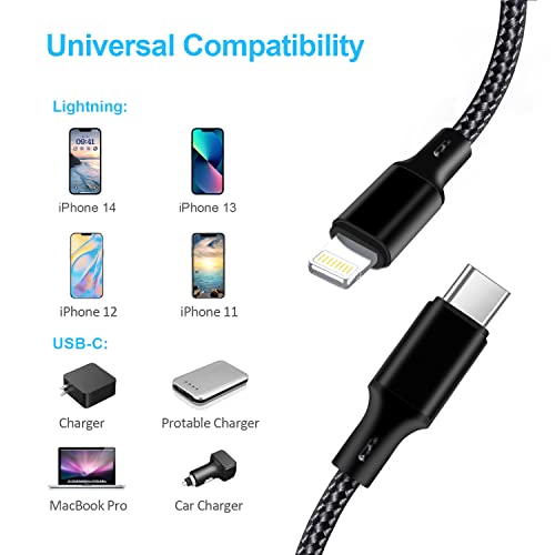 cugunu USB C to Lightning Cable, 5 Pack PD Fast iPhone Charger Cord (Black) - color: Black, style: USB-C to L