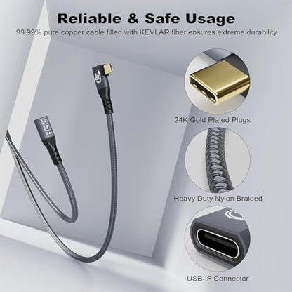 Long USB C 3.2 Cable Gen-2 240W Charging Extension 5m 16.5ft - size: 5 m, style: usb 3.2 Elbow