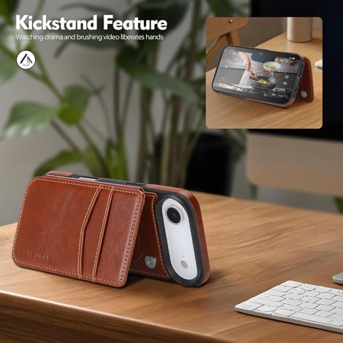 SkyEagle Compatible with MagSafe iPhone 17 Air Case Wallet,Brown | Magnetic Clasp,RFID Blocking,PU Leather,Flip Folio Shockproof Phone Cover,with Credit Card Slots & Kickstand for Men & Women - color: Brown, size: iPhone 17 Air - 6.5"