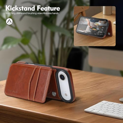 SkyEagle Compatible with MagSafe iPhone 17 Air Case Wallet,Brown | Magnetic Clasp,RFID Blocking,PU Leather,Flip Folio Shockproof Phone Cover,with Credit Card Slots & Kickstand for Men & Women - color: Brown, size: iPhone 17 Air - 6.5"
