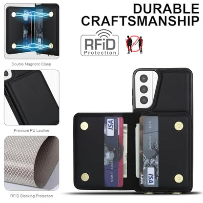 Phone Case for Samsung Galaxy S21 Plus S21+ 5G Wallet Cell Cover with Tempered Glass Screen Protector Wrist Crossbody Strap RFID Blocking Stand Card Holder S21+5G S21plus 21S + S 21 21+ G5 Women Black - color: Black