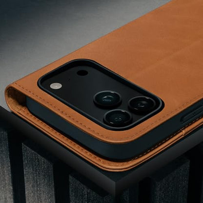 TORRO Leather Case Compatible with iPhone 17 Pro 6.3" 2025 - Premium Leather Wallet Flip Case with Kickstand and Card Slots (Compatible with Official MagSafe Chargers) - Light Brown - color: Light Brown, size: iPhone 17 Pro