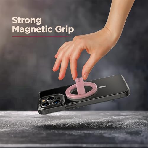 Encased Magnetic Phone Grip Holder (Compatible with MagSafe) Thin Silicone Finger Loop Ring for iPhone (Pink Glitter) - color: Pink
